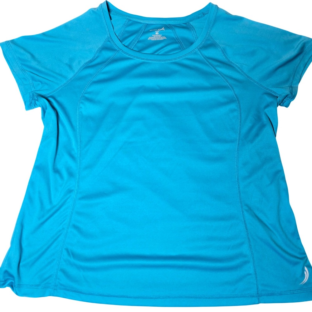 Exertek Womens 1x Aqua Blue Workout Slimming Short Sleeve Shirt Top